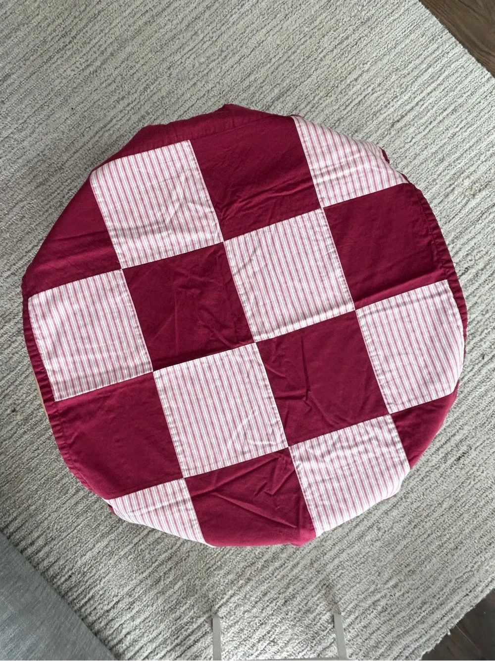 Made in Spain Cotton Checkered Patchwork Lap Quilt Baby Quilt - Burgundy / White